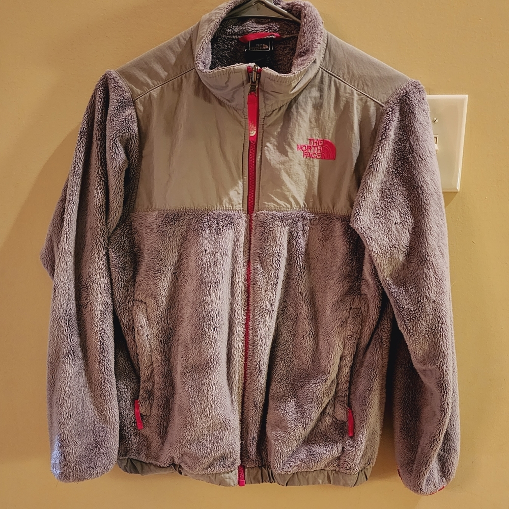 The North Face Gray and Pink Zip Fuzzy Jacket Youth Sz L (14/16)